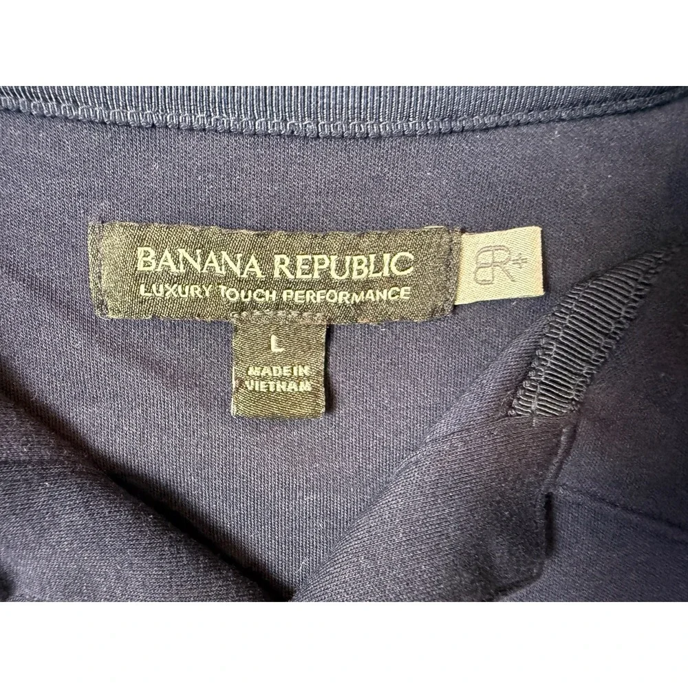 Mens Banana Republic Polo Golf Shirt Striped Navy Yellow Short Sleeve Sz L #1348